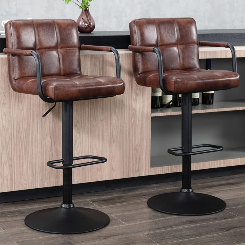 Adjustable Bar Stool Set with Back and Armrests