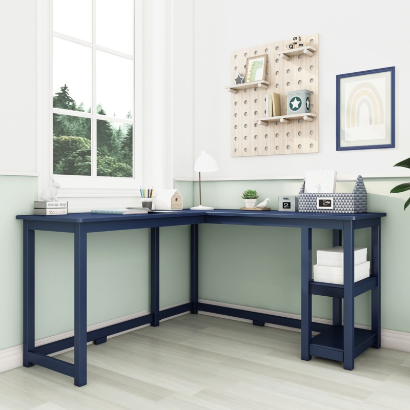 Corner Desk with Shelves and Pine Wood Frame
