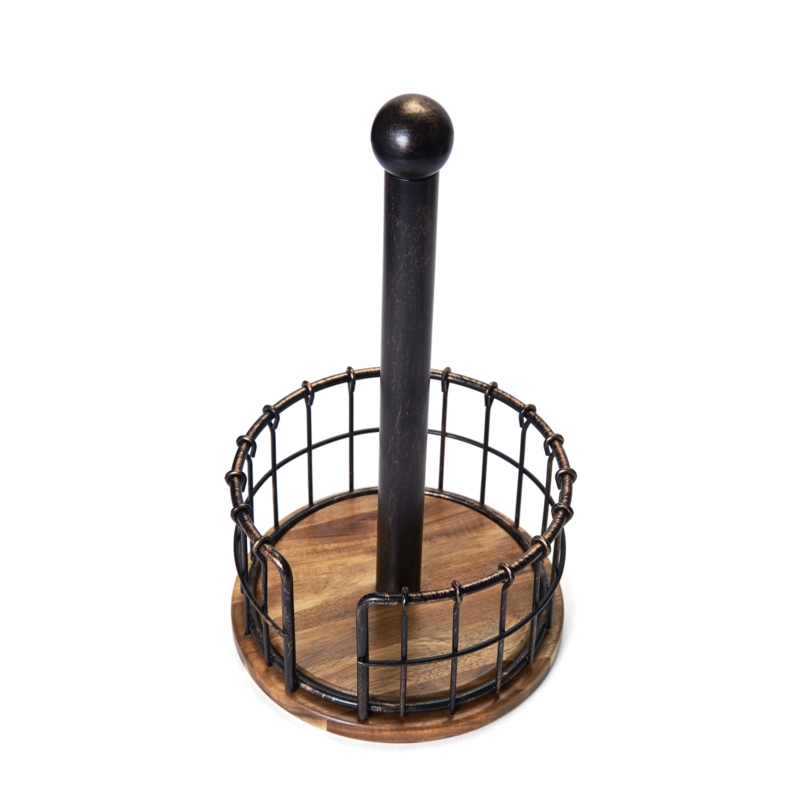 Wire & Acacia Wood Free-Standing Paper Towel Holder