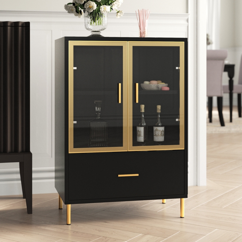 Accent Bar Cabinet with Marble-Texture Top