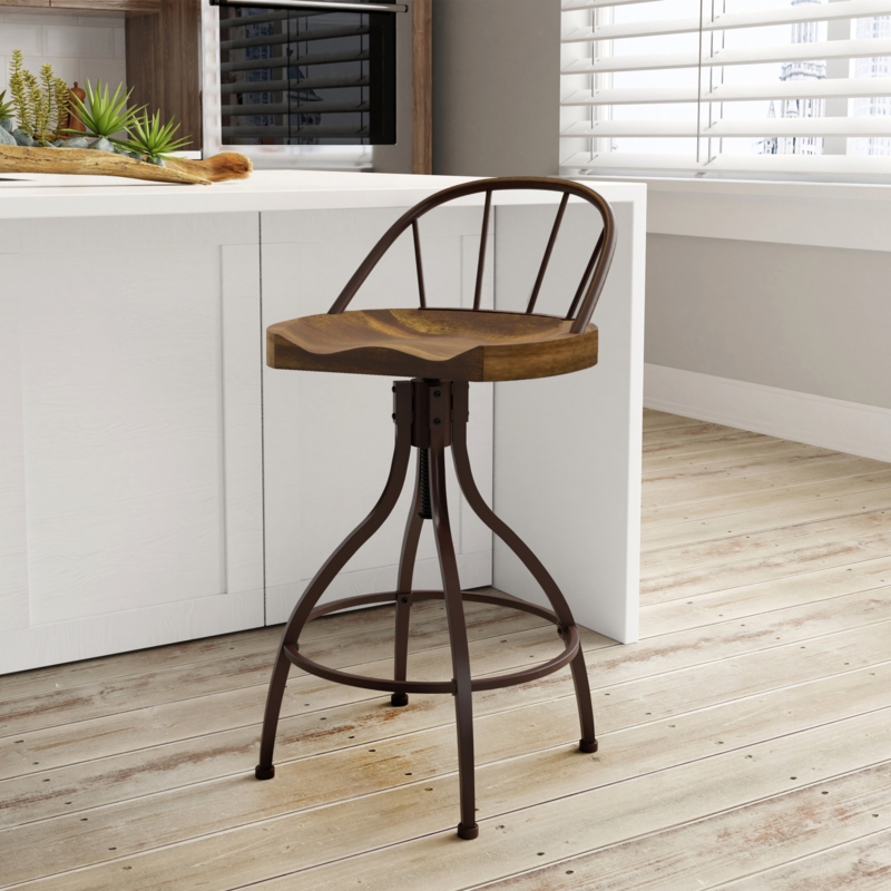 Adjustable Wood and Metal Swivel Stool