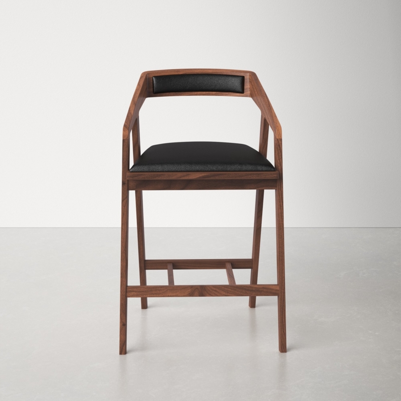 Scandi-Inspired Bar Stool with Faux Leather Cushion