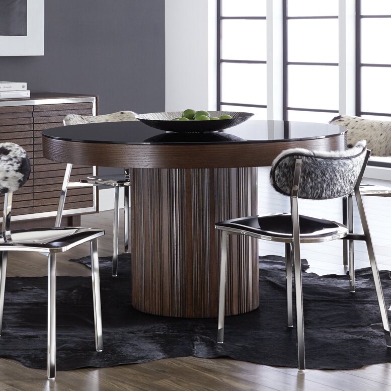 Round Dining Table with Etched Wood Base