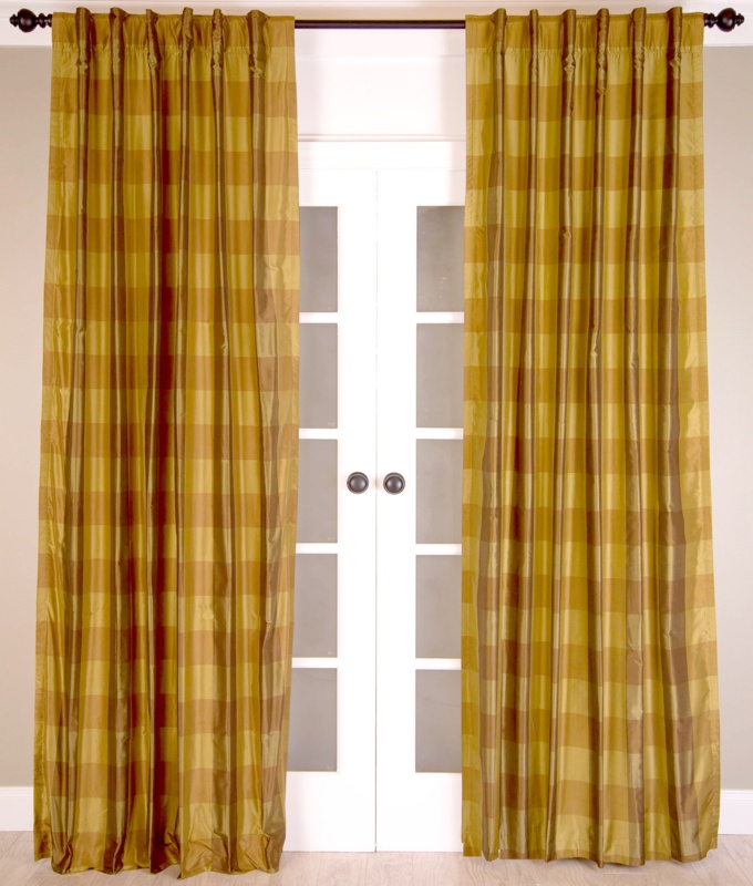 Plaid And Check Silk Room Darkening Curtain Panel