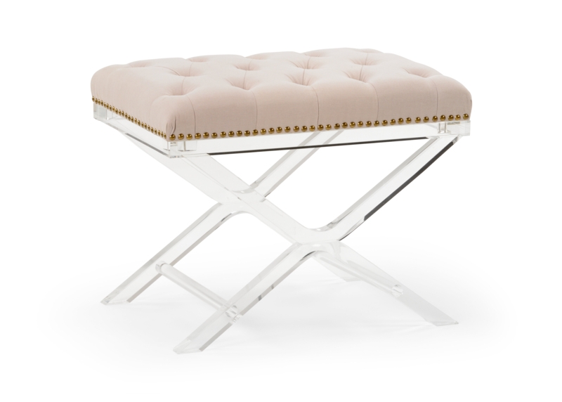 Clear Acrylic Chair with Muslin Seat and Nailhead Trim