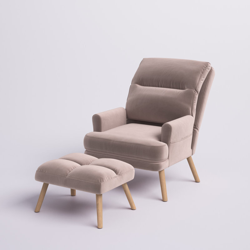 Plush Bedroom Chaise Lounge Chair with Ottoman