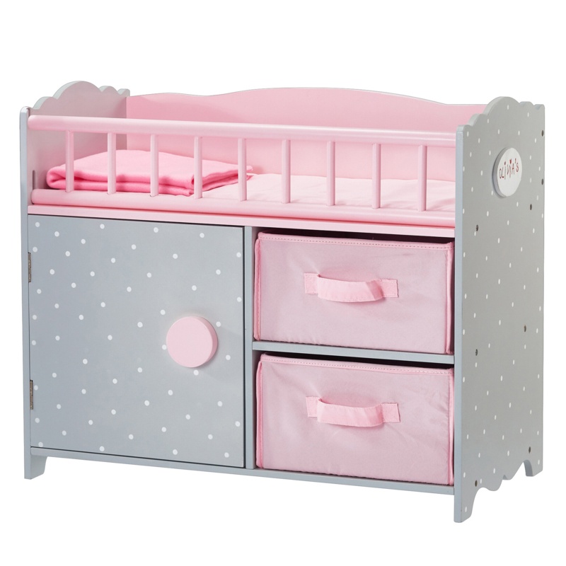 Polka Dots Princess Baby Doll Crib with Cabinet and Cubby