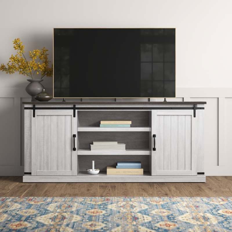 Rustic Farmhouse TV Stand with Sliding Barn Doors