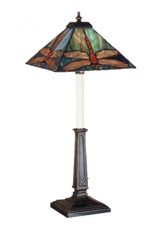 Scarlet Dragonfly Stained Glass Buffet Lamp