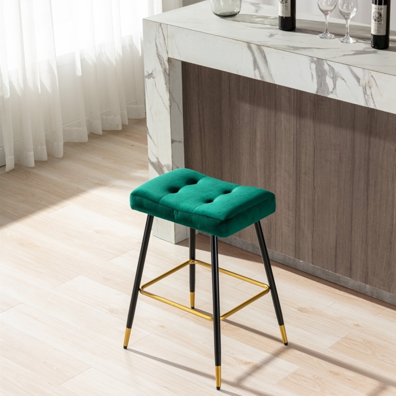 Velvet Upholstered Bar Stool with Dense Foam Padding