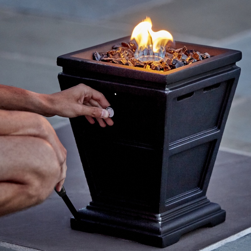LP Fire Column with Black Fire Glass