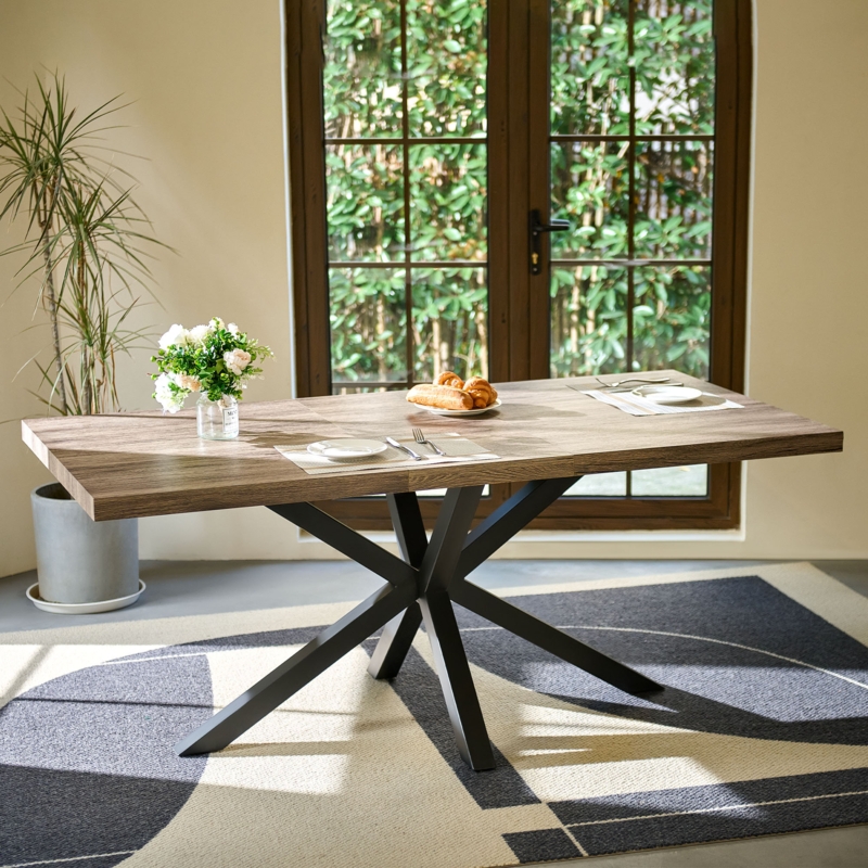 Oak Extendable Pedestal Dining Table with Crossed Legs