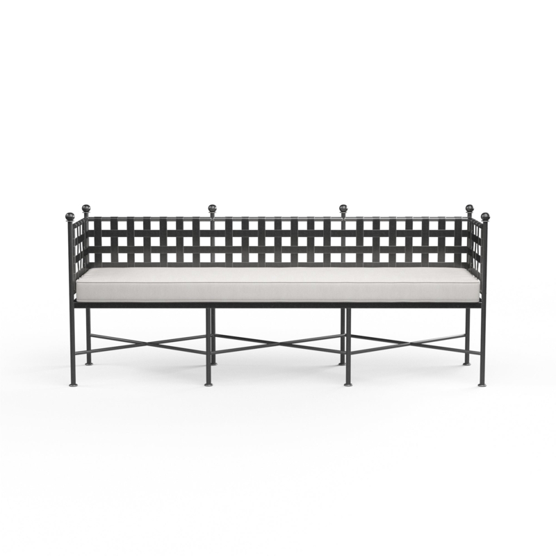 Wrought Iron Basketweave Bench with Cushion