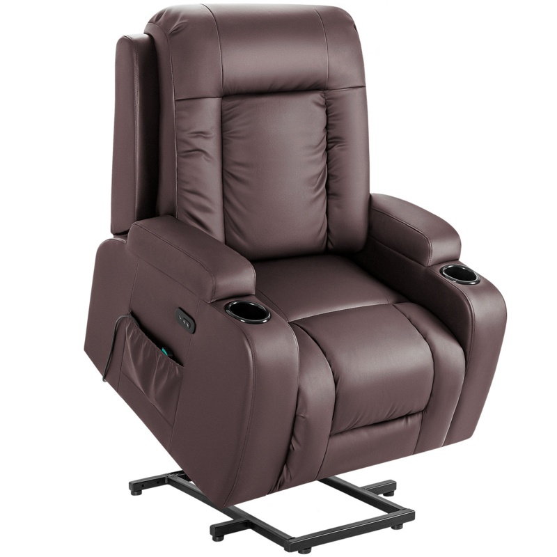 PU Leather Electric Lift Recliner With Heated Massage Function And USB Port
