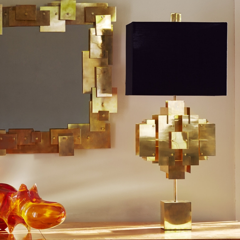 Puzzle Table Lamp with Brass Layers