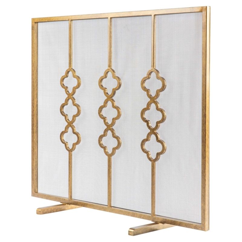 Metal Fireplace Screen with Quatrefoil Motif