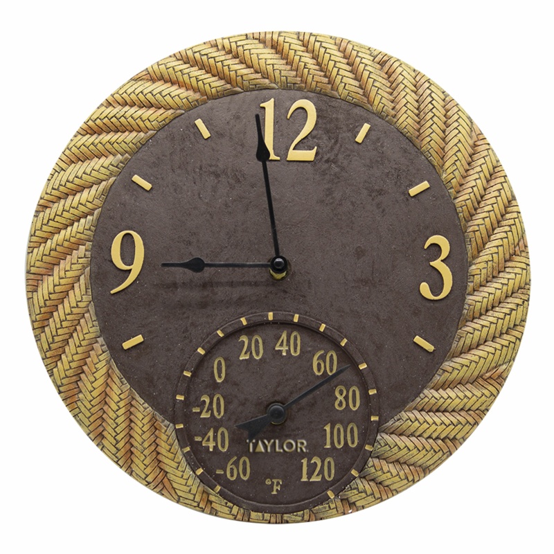 Rattan Clock with Thermometer