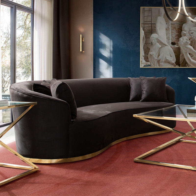 Elegant Curved Sofa with Stainless Steel Trim