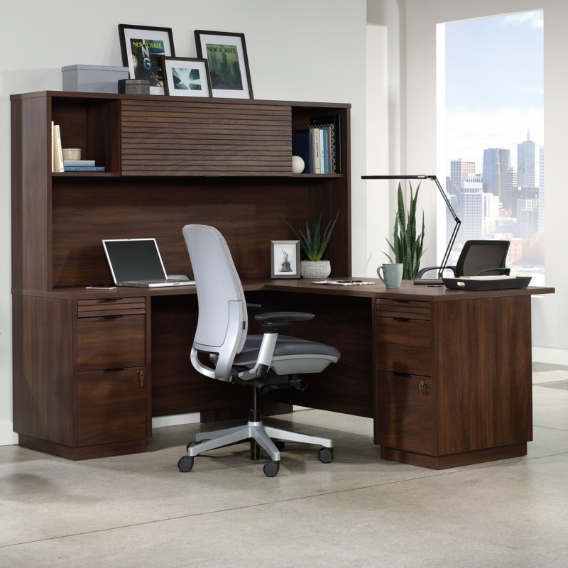 L-Shaped Desk with Hutch and Drawers