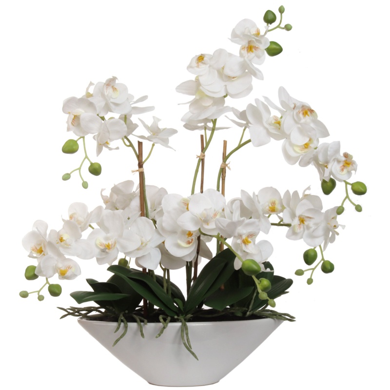 Real Touch Phalaenopsis 18" Orchid Floral Arrangement in Ceramic