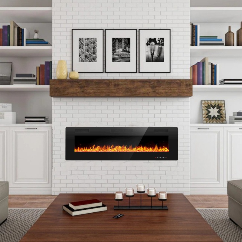Recessed&Wall Mounted Electric Fireplace,750W/1500W,Remote Control With Timer, Adjustable Flame