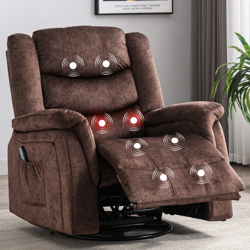 Recliner Chair With Heat And Massage 360 DegreeSwivel Rocker Rocking Recliner Overstuffed Home Theater Seating With 2 Side Pockets