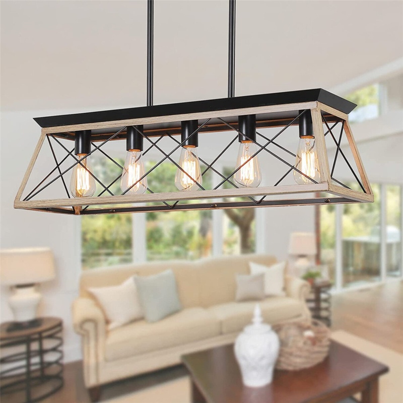 Rectangle Chandelier Rustic Farmhouse Vintage Lamp For Dining Room, Kitchen Restaurant