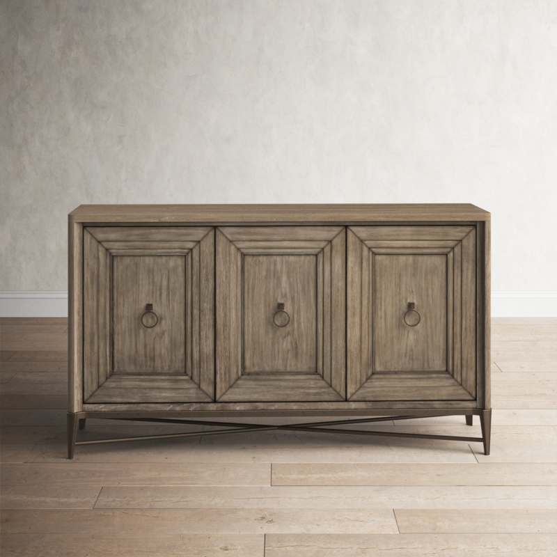Distressed Wide Buffet Table with Multiple Shelves