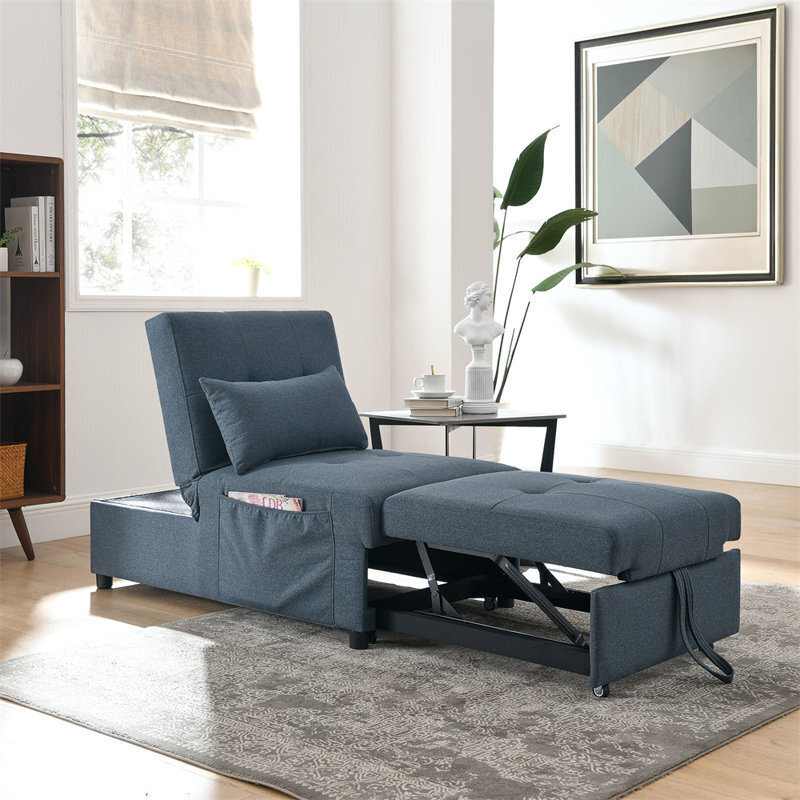 Relaxing linen chair that turns into a bed