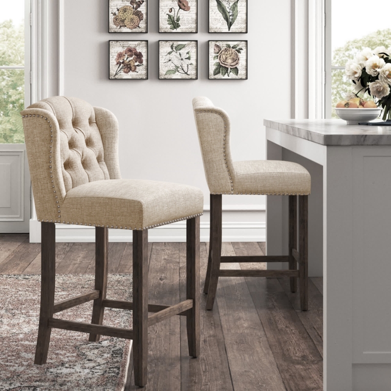 Tufted Linen Upholstered Stool Set