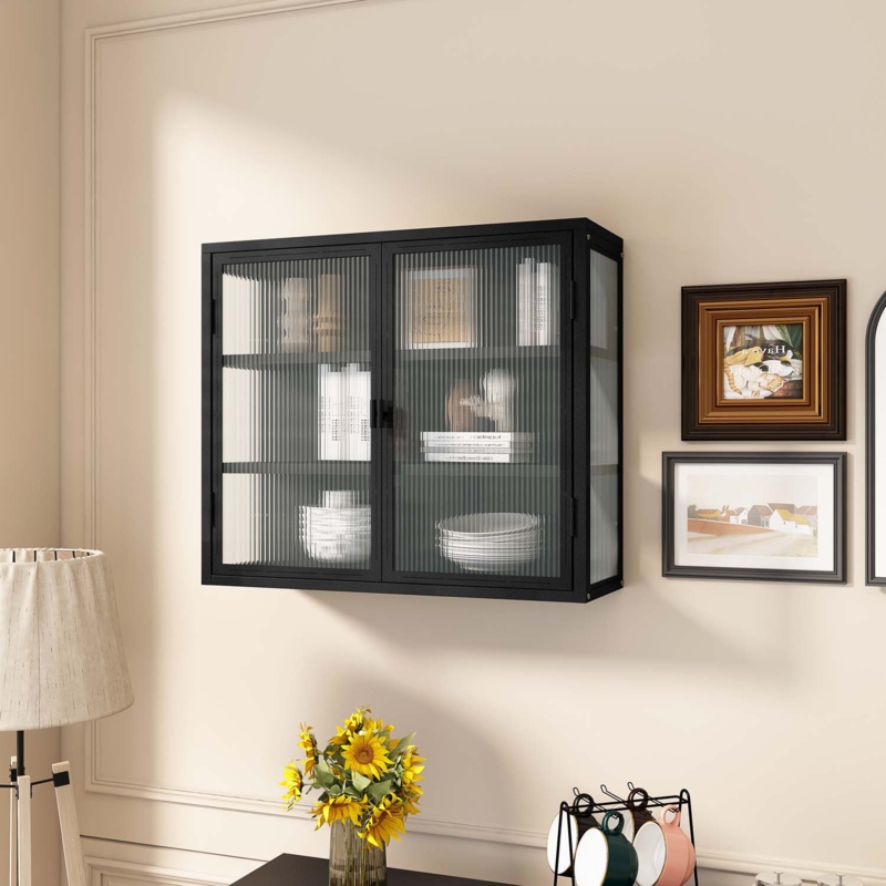 Minimalist Iron and Glass Two-Door Cabinet
