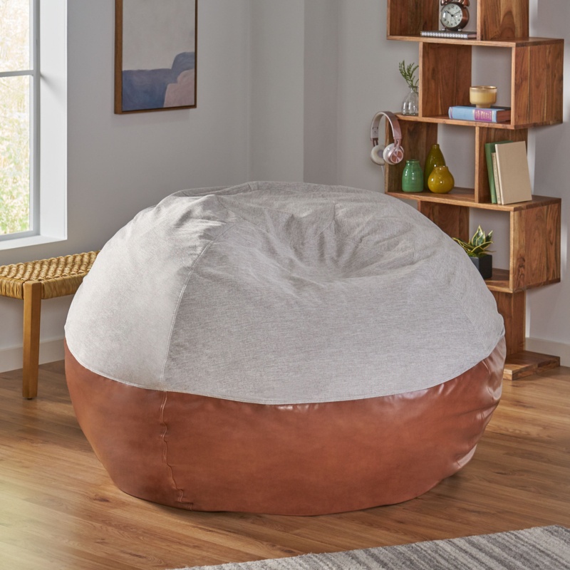 Modern Two-Toned Bean Bag with Faux Leather Accents