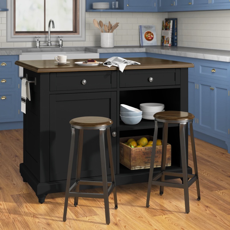 Rigny 48'' Wide Kitchen Island with Stools