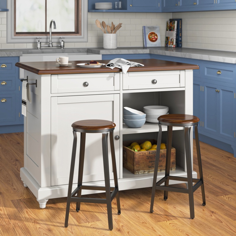 Rigny 48'' Wide Kitchen Island with Stools