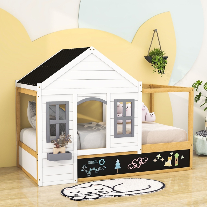 Cozy Cabin Bed with Storage Shelf