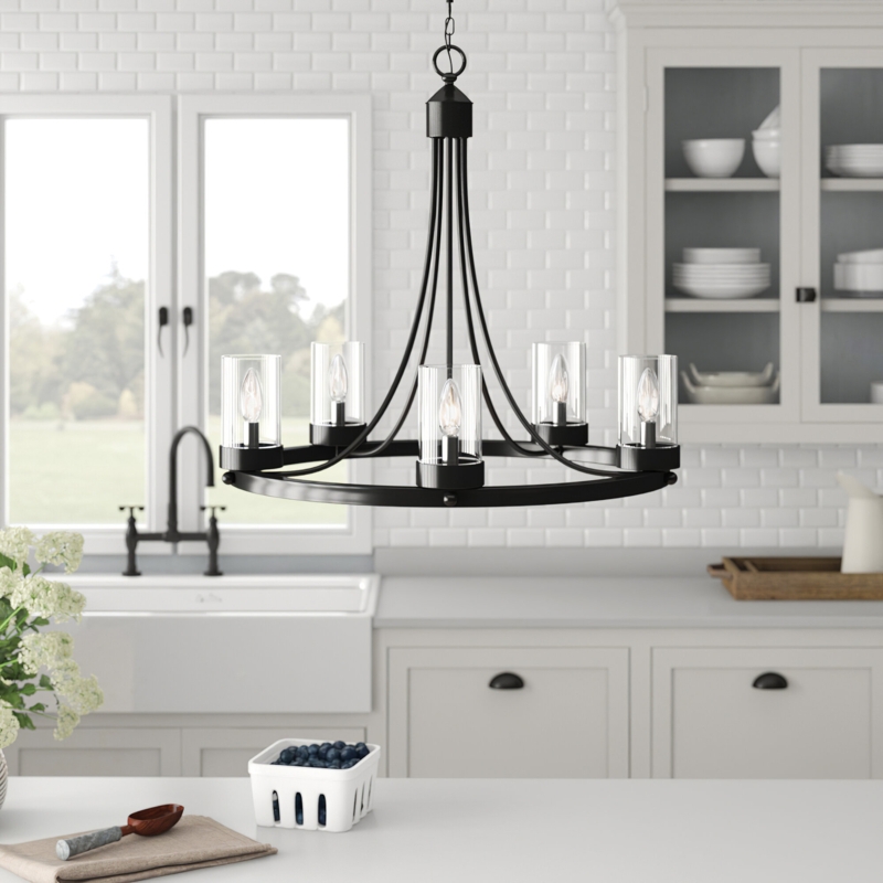 Wagon Wheel Chandelier with Glass Shades