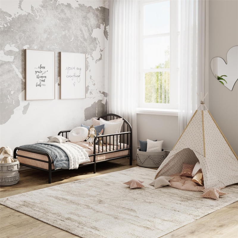 Metal Toddler Bed with Safety Rails