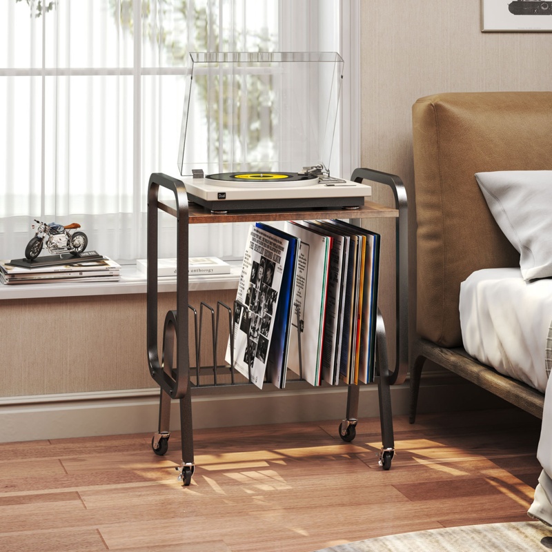 Rolling Vinyl Record Multimedia Media Shelves
