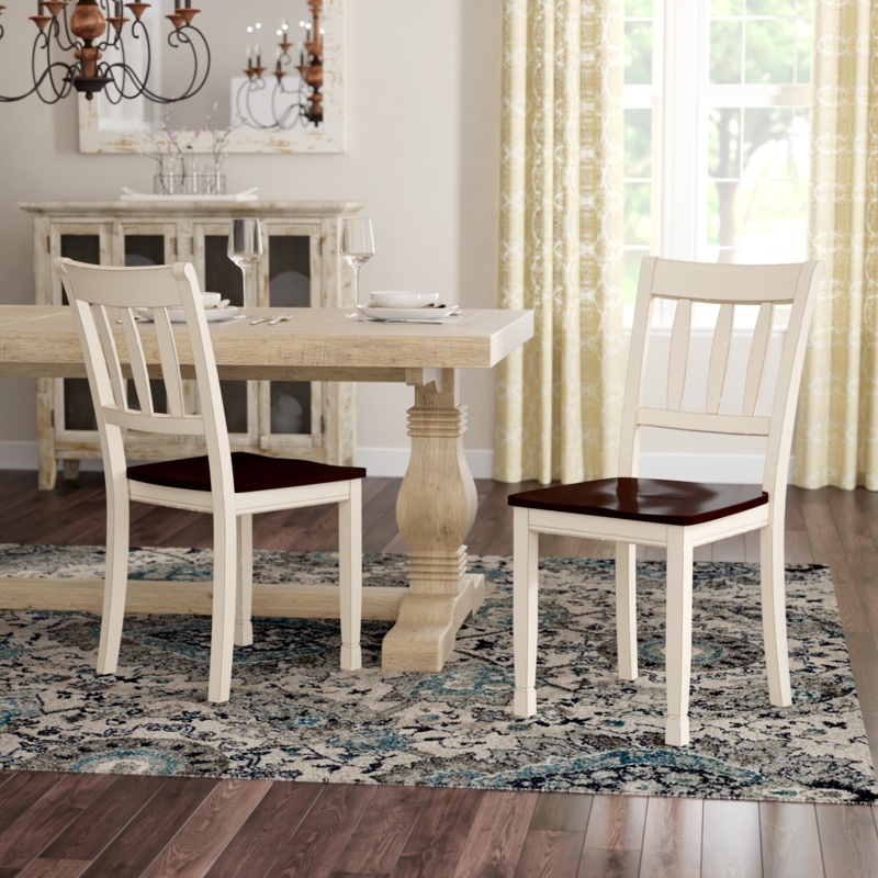 Romford Ladder Back Side Chair in Cottage White/Brown