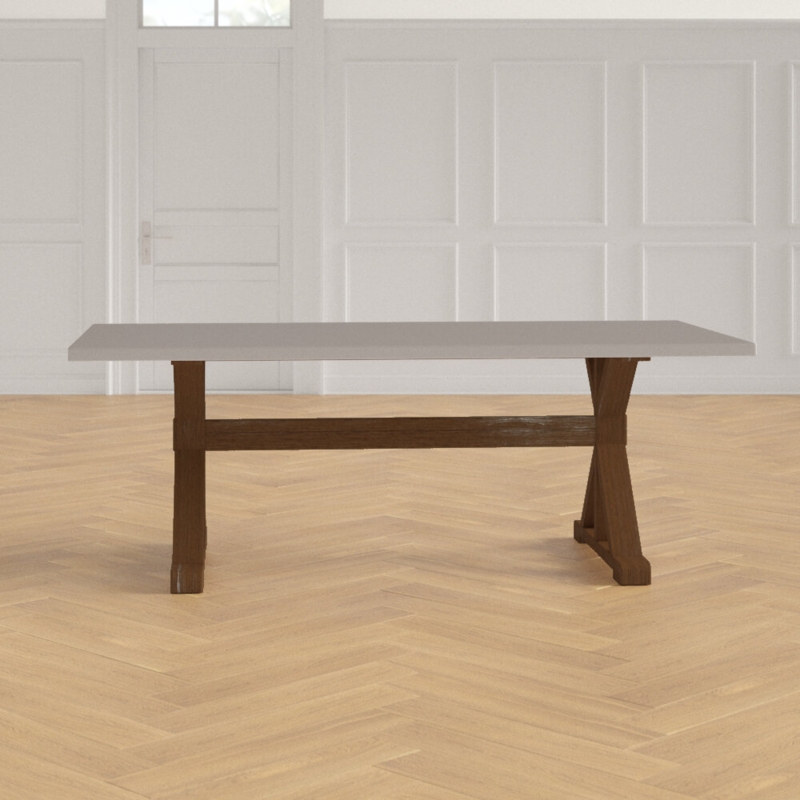 Wood Trestle Dining Table with Stainless Steel Top
