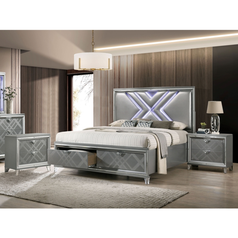 Solid Wood and Faux Leather Bedroom Set