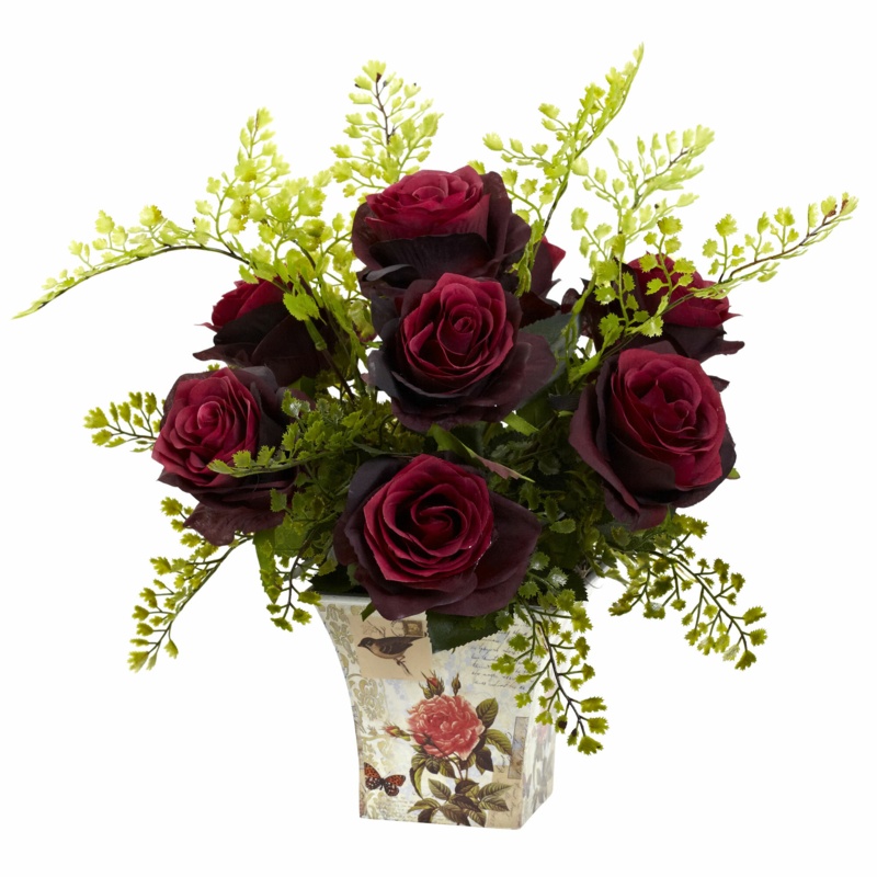 Rose and Maiden Mixed Floral Arrangement in Planter