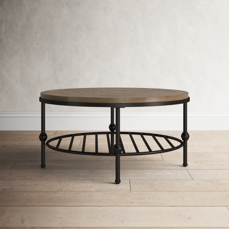 Rustic Wood Coffee Table with Iron Base
