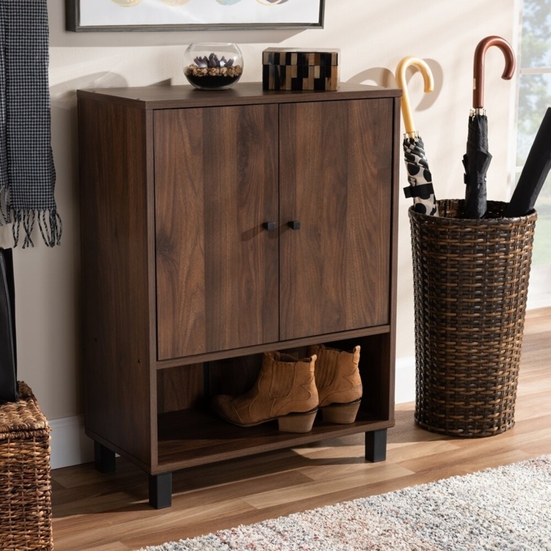 Rossin 8 Pairs Walnut Brown Manufactured Wood Shoe Storage Cabinet