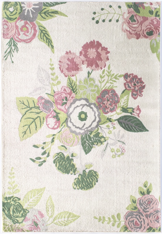 Rotteck Machine Woven / Power Loomed Performance Ivory/Pink/Green Rug