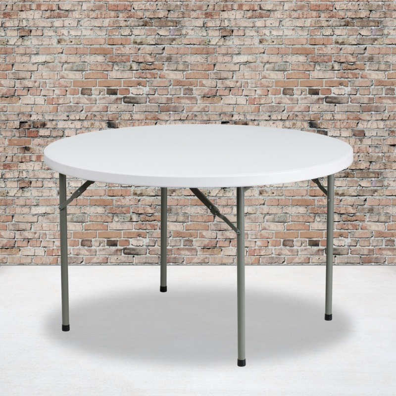 Round Plastic Folding Table with Granite White Surface - Banquet Table