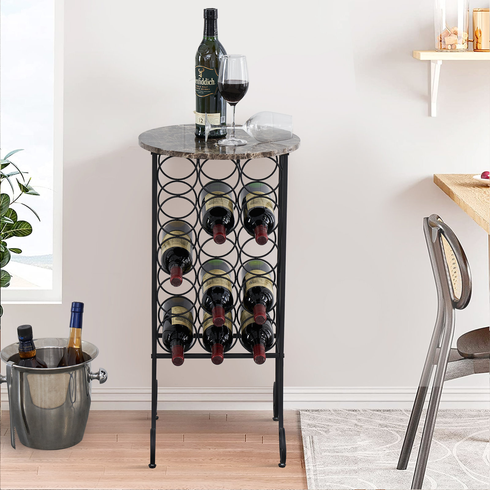 Round Table Circular Wrought Iron Wine Rack Floor