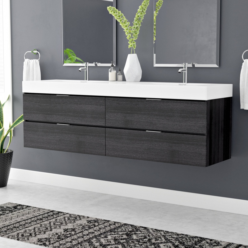 Royka 71.63'' Wall Mounted Double Bathroom Vanity with Plastic Vanity Top