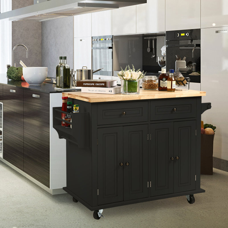Rubberwood movable kitchen cabinet