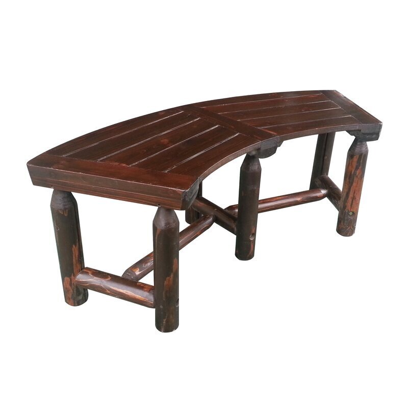 Rustic outdoor curved wood bench